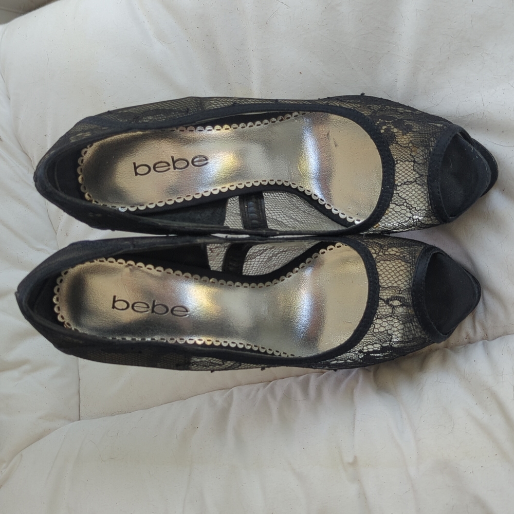 Bebe black heels with crystal heels